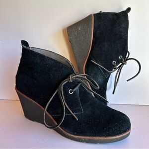 Sperry Top Sider Boots Womens 9.5 Black Harlow Wedge Ankle Bootie Suede 9103037